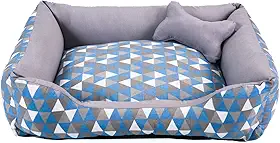 Cama para Cachorro Médio 60X50 Com Zíper Estampa Geométrico Turquesa Cinza