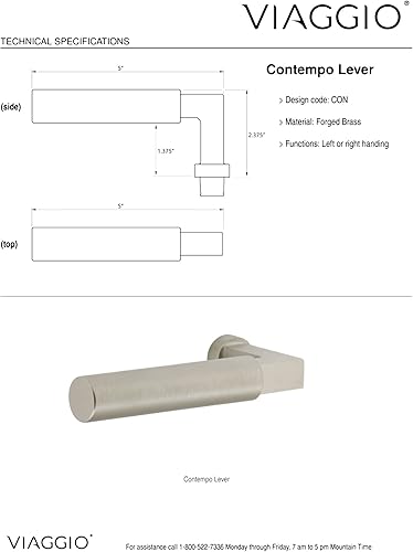 Miniatura 8 de Viaggio 630639 - Roseta Quadrato de 2 38 pulgadas con palanca suave Contempo y cerrojo a juego en color negro satinado