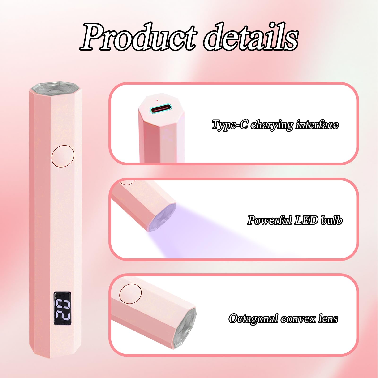 Mini Lampada UV LED Unghie, 3W Piccola Lampada Gel Unghie con Supporto Pieghevole, Timer 20/60S, Portatile Torcia per Asciugatura Rapida Smalto Gel, Colla UV e Prolunghe Unghie per DIY e Viaggi