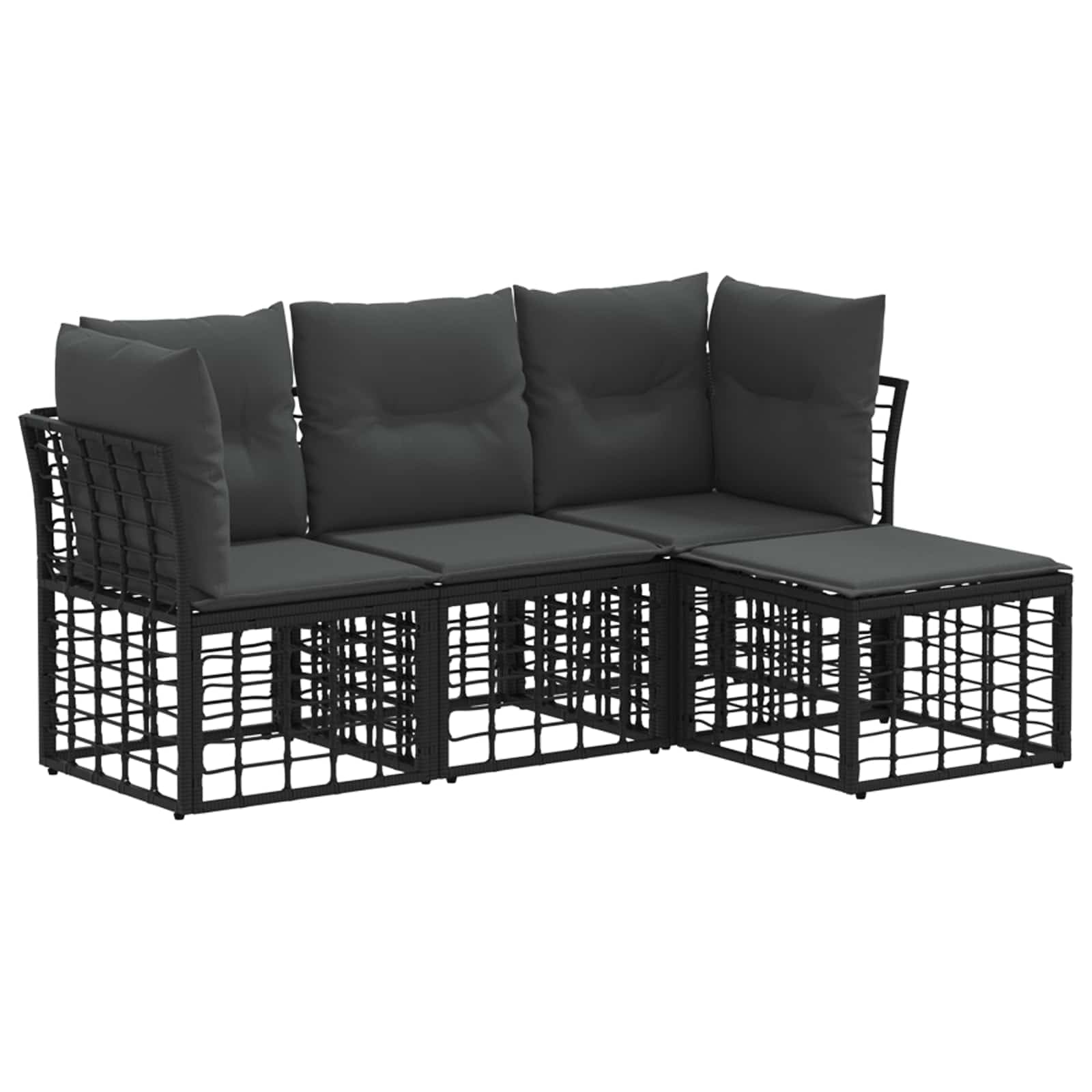4-Piece Black PE Rattan Patio Sectional Sofa