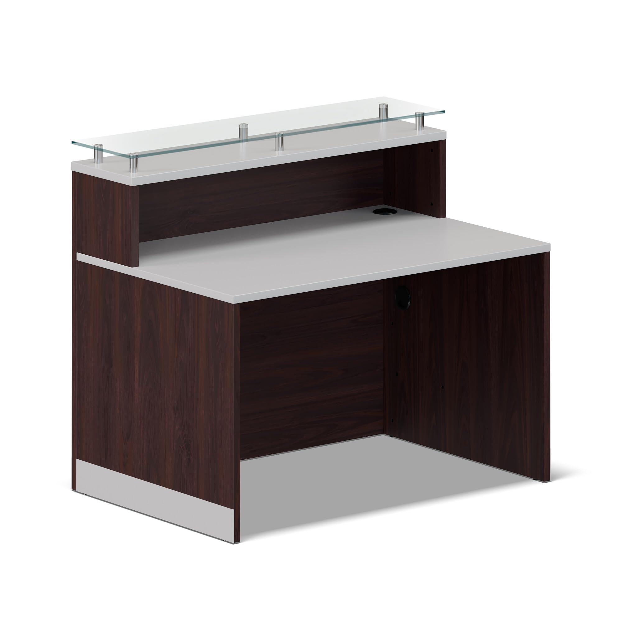 NBF Esquire Modern Reception Desk with Counter - 48" W x 32" D Retail Checkout Station - Front Reception Counter with 2 Grommet Holes - Countertop Lobby Desk for Office Salon Store (Mahogany)