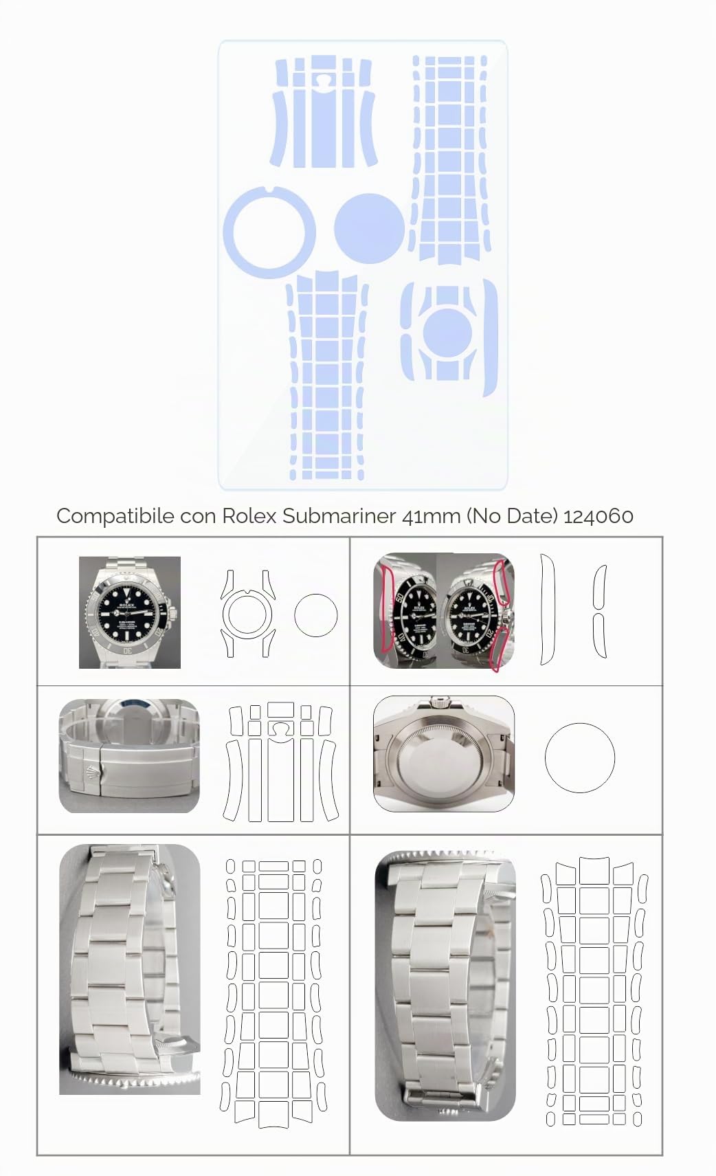 2Pack Pellicola Protettiva per Rolex Submariner 41mm (Nessuna Data) Ref. 124060. | Pelle trasparente, copertura completa, adesivo per la protezione dello schermo dell'orologio