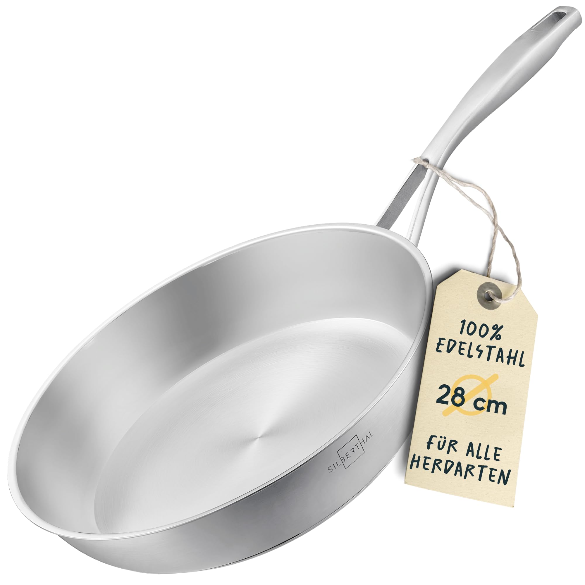 SILBERTHAL Edelstahl Pfanne Unbeschichtet - Induktion 28cm | Profi Bratpfanne 28cm - Röstaromen - Ofenfest – Amazon Angebot