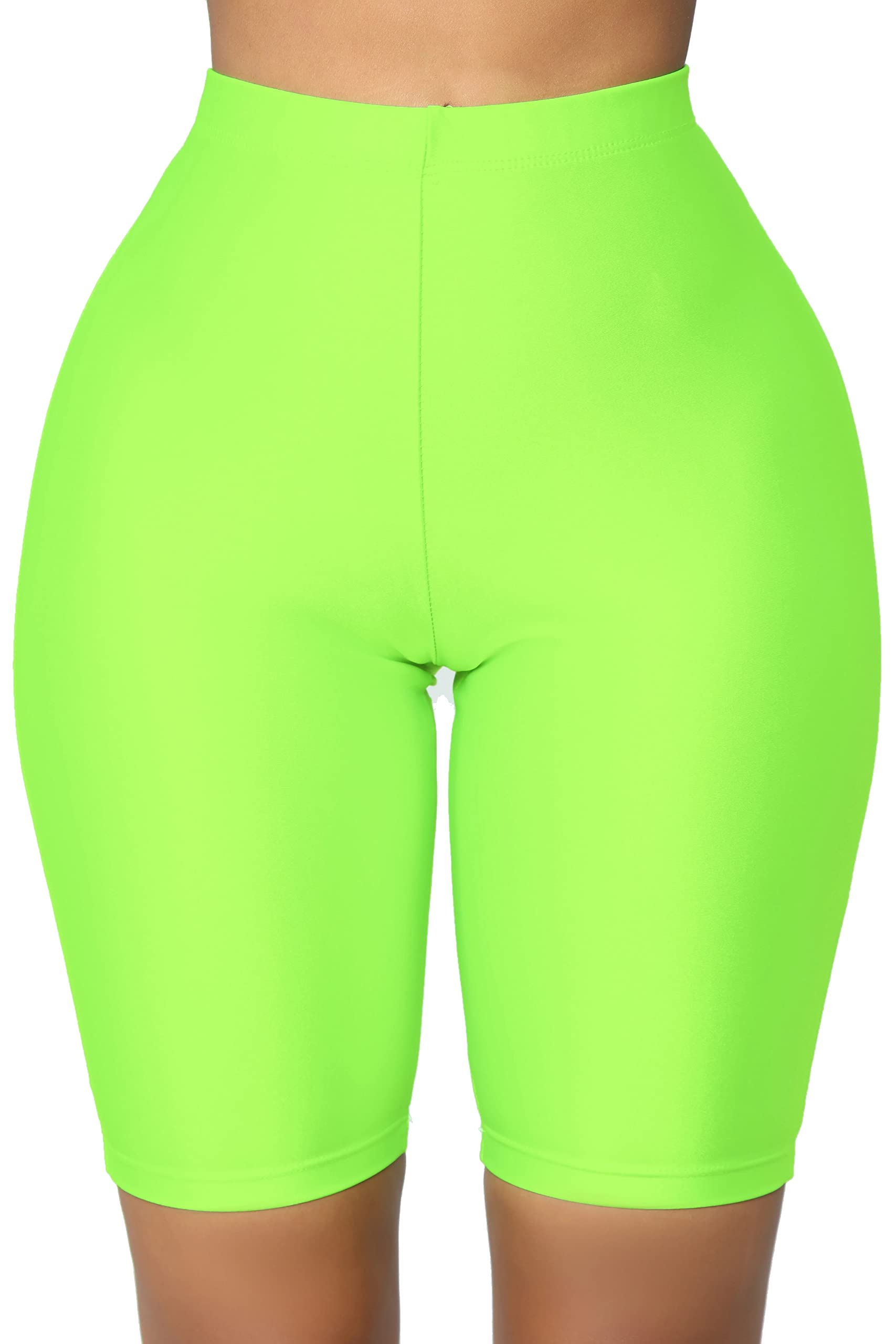 SUNFEXOY Green Neon Biker Shorts for Women,High-Waisted Bright Active Workout Yoga Bicycle Pants Running Shorts Knee Length?Green,XL