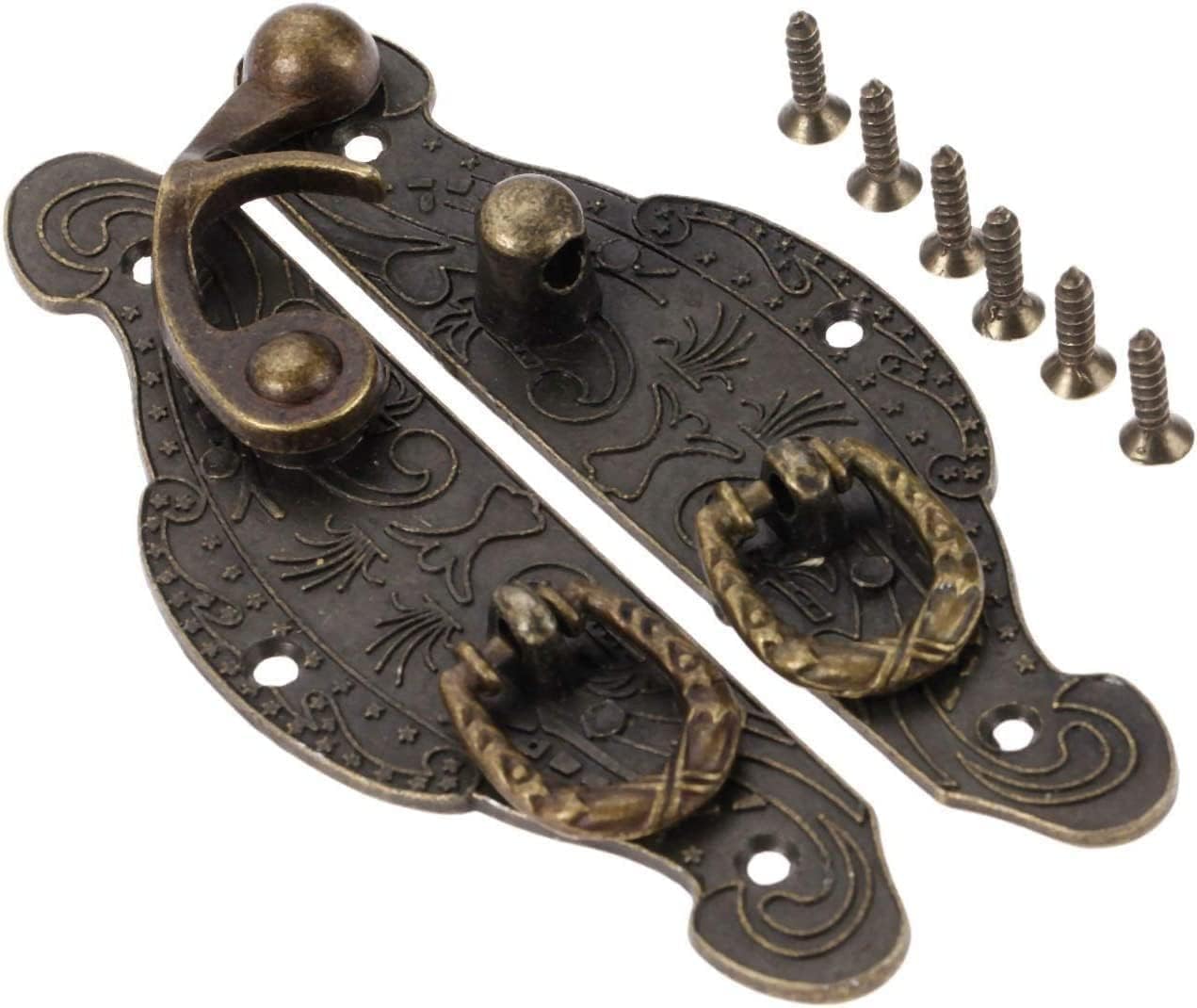 Hasps Latch, Box Latch Buckle Old Wooden Gift Box Toggle Lock Alloy Buckle Door Latch Hook Furniture Hardware Zinc Alloy 90 * 50mm