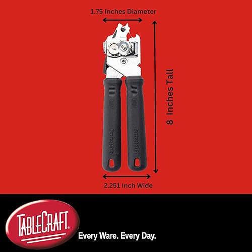 Miniatura 2 de TableCraft 10993 PerfectGrip - Abrelatas de mano, acero cromado, esfera giratoria grande, fácil agarre, apto para lavavajillas, agujero para colgar,