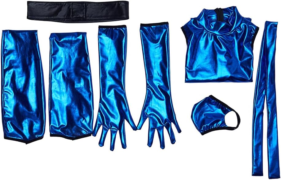 RocailleCos Mortal MK Kitana Cosplay Costume Female Sexy Blue Jumpsuit Kombat Suit with Mask Ninja Fighter Outfit