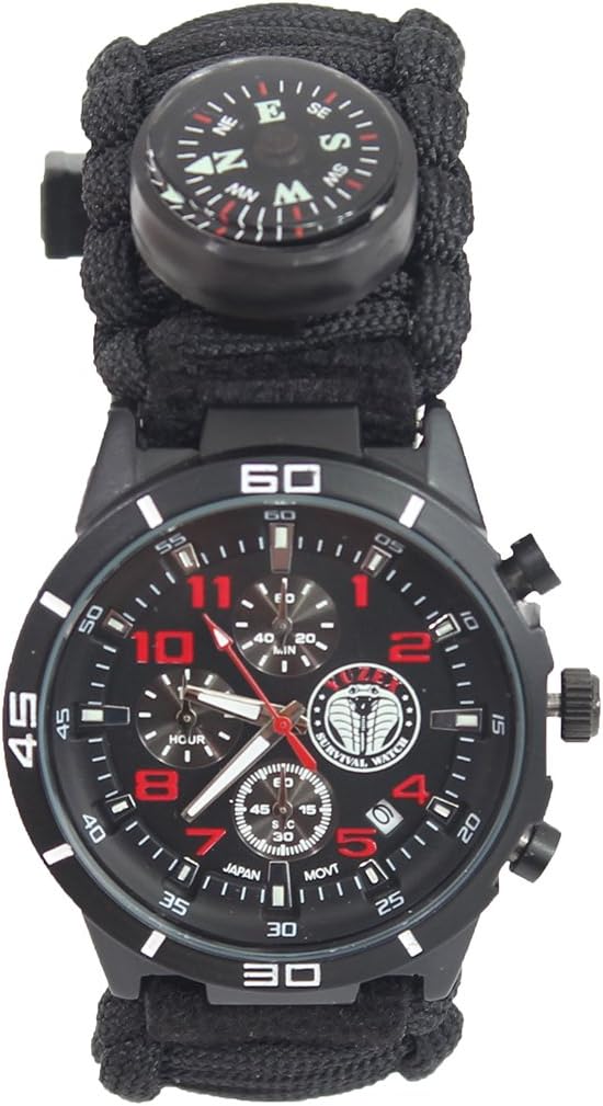 The bobcats Outdoor Survival Water Resistant Watch with Adjustable Paracord Wristband,Whislte,Compass,Whistle,Fire Starter,Farther's Son's Boyfriend's Birthday Gift (Black)