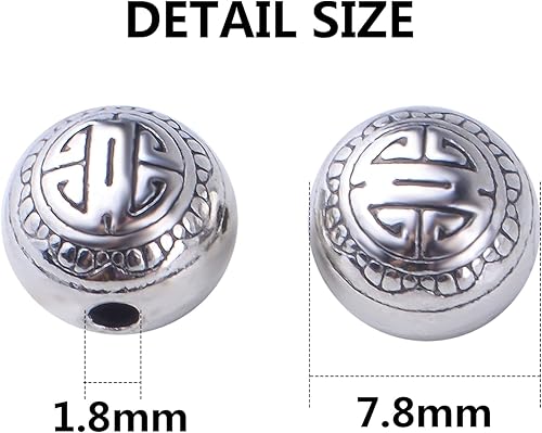 Miniatura 3 de BronaGrand 50 cuentas espaciadoras redondas de plata antigua, cuentas espaciadoras de cuentas de aleación, cuentas sueltas, cuentas espaciadoras