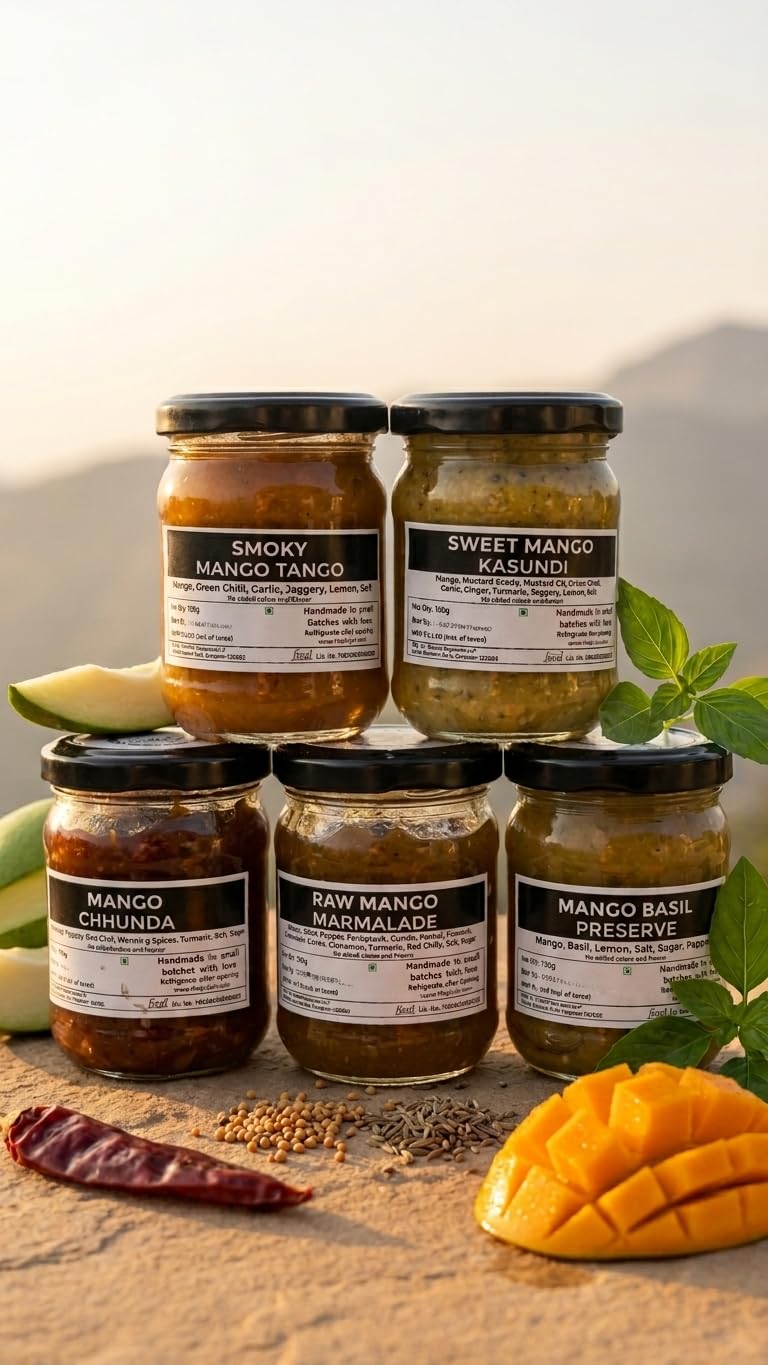 MAJIC JAR Mango Mania Collection, 5 Handcrafted Preserves, Smoky Mango Tango, Chhunda, Basil Preserve, Kasundi, Marmalade, 120g Each-picture-13