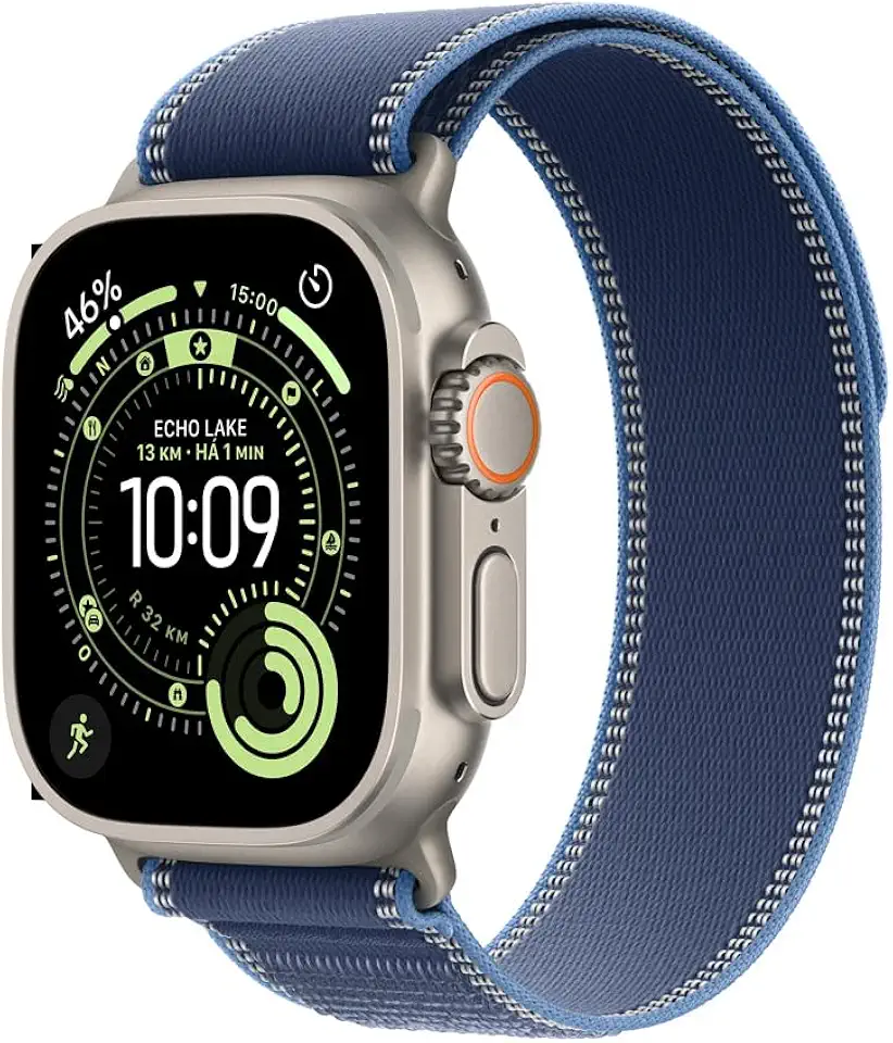 Apple Watch Ultra 3 GPS + Cellular, Caixa em titânio natural de 49 mm com Loop Trail azul/azul‑vivo ‑ P/M