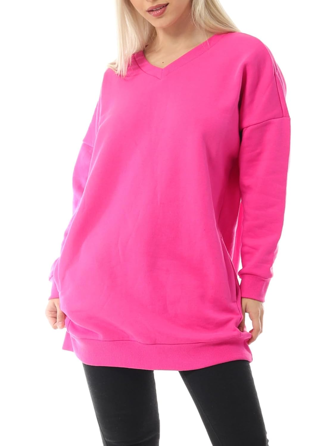 MixMatchy Womens Oversized Sweatshirts V-Neck Long Sleeve Tunic Pullover Fleece Sweater S-3X