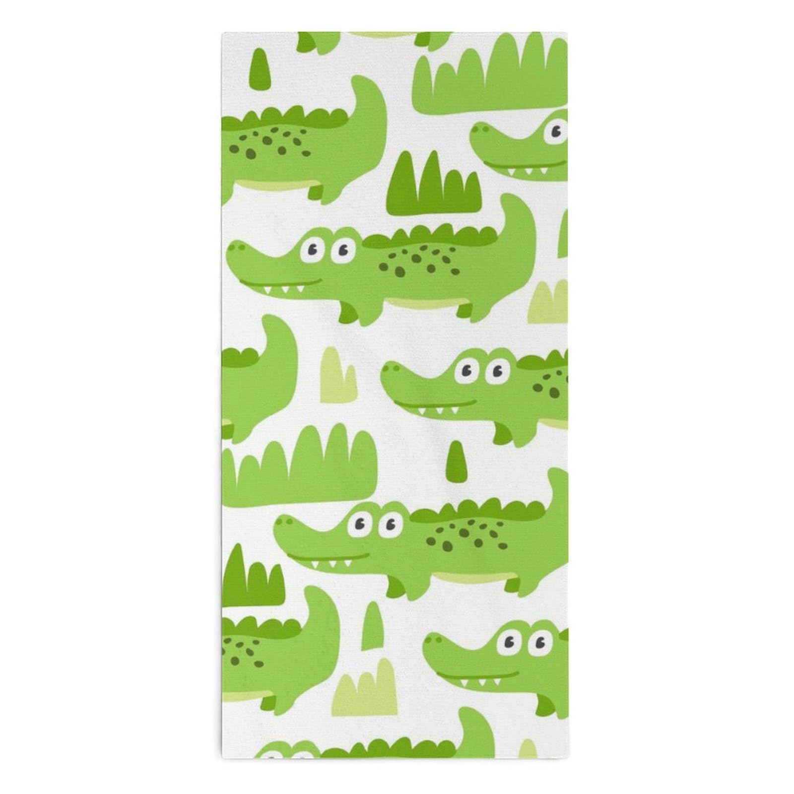 velumair Cute Cartoon Crocodiles and Grass Bathroom Hand Towels Absorbent Soft Bath Fingertip Towels for Bathroom Home Kitchen Decorative