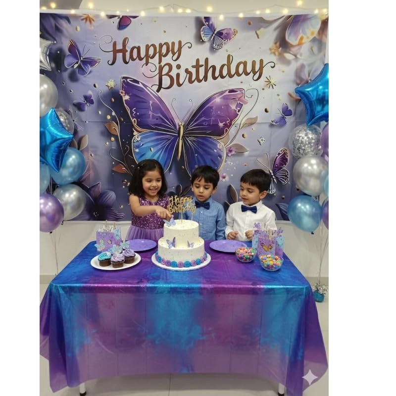 Image of Purple Floral Themed Backdrop - Decorative Wall Banner for Parties, Events, and Photoshoots (Pack of 1)