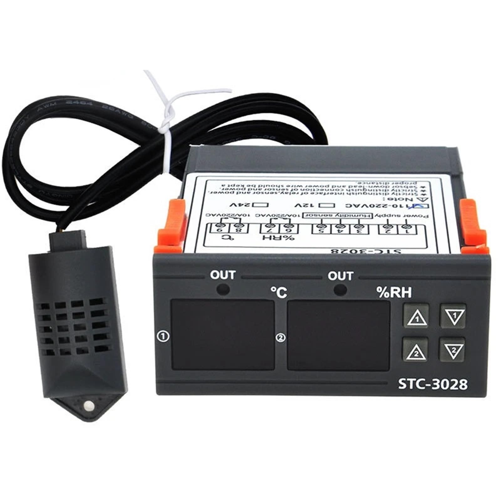 STC-3028 Doppio termostato digitale regolatore di temperatura e umidità termometro igrometro regolatore AC110-220V DC12V/24V 10A(12V)