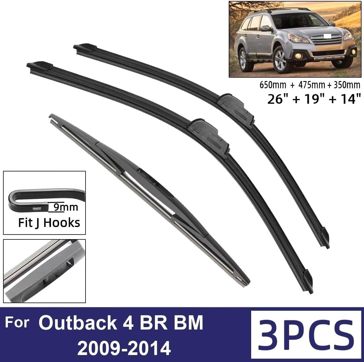 Car Wiper Compatible with Subaru Outback 4 BR BM 2009-2014 Car Front Rear Wiper Blades Soft Rubber Windscreen Wipers Auto Windshield 26"+19"+14"2013 (Color : 6 wipers)