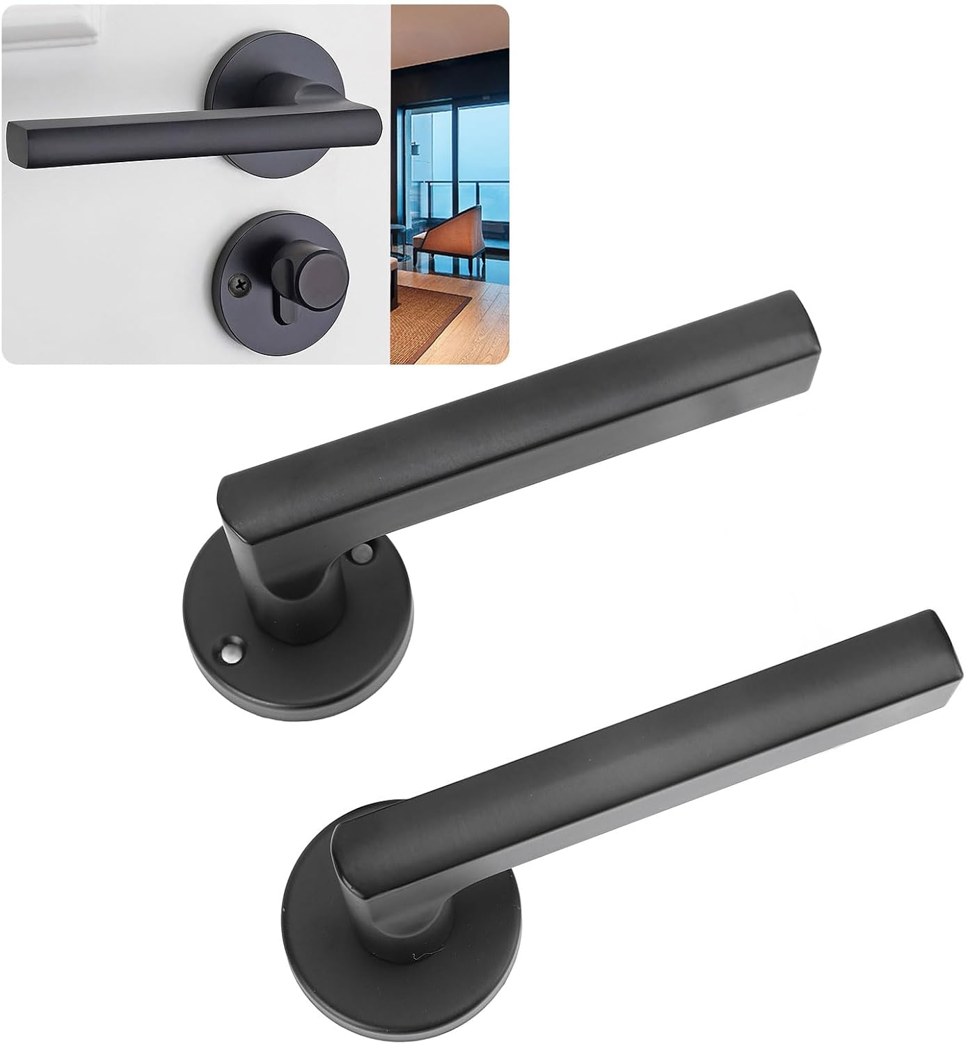 Hilitand Aluminum Iron Steel Keyed Door Handle Lock Thickened Panel, Bedroom Knob Lock Set, Smooth Rotation, for General Household Lock