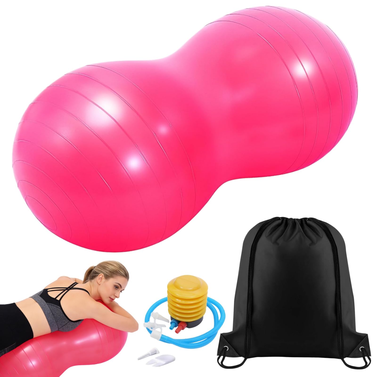 Siocok Peanut Ball Therapy with Pump, Yoga ball, Exercise Ball, Core Training & Balance, Gym ball, Sensory balls, Physio ball, Pregnancy ball, Pilates ball, With Storage Bag (Pink)
