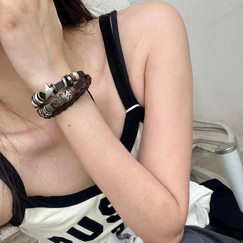 Miniatura 4 de Pulsera de hada grunge, vintage, bohemio, hippie, estética, brazaletes de cuero, joyería occidental, regalos Y2K accesorios