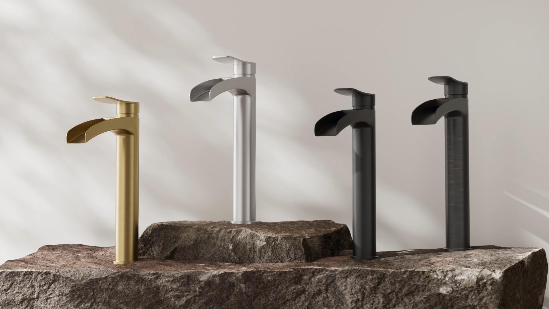Phiestina Brushed Gold Tall Bathroom Vessel Sink Faucet, Single