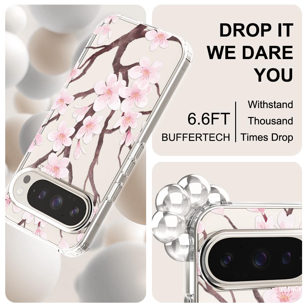 MOSNOVO Case for Google Pixel 10 & Pixel 10 Pro, [Buffertech 6.6ft Military-Grade Drop Protection] [Anti Peel Off Tech] Clear TPU Bumper Phone Case Cover Design - Cute Cherry — view 415