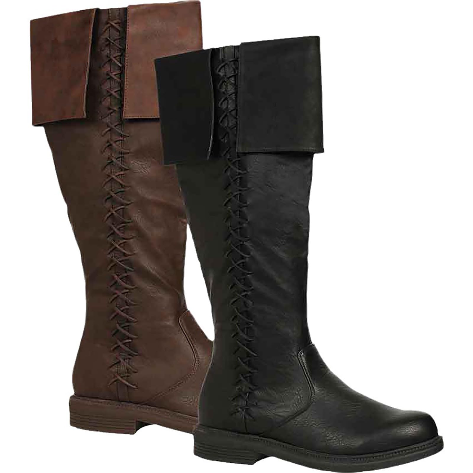 Stivaletti alti da uomo con tacco - Stivali in pelle a gambo lungo, stivali medievali sopra il ginocchio Stivali vintage in pelle PU stivali alti al ginocchio