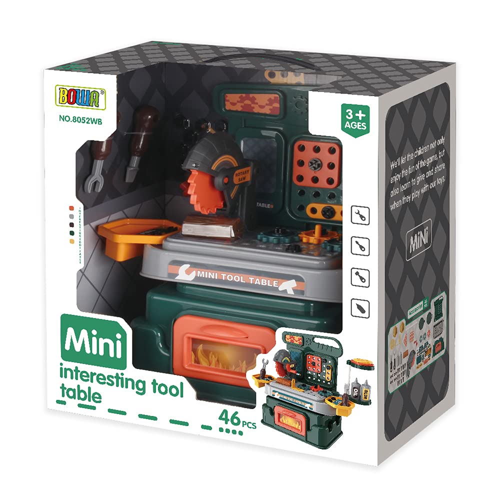 BOWA46PCS Kids Tools Table Role Play Mini Construction Workbench Tool Toy