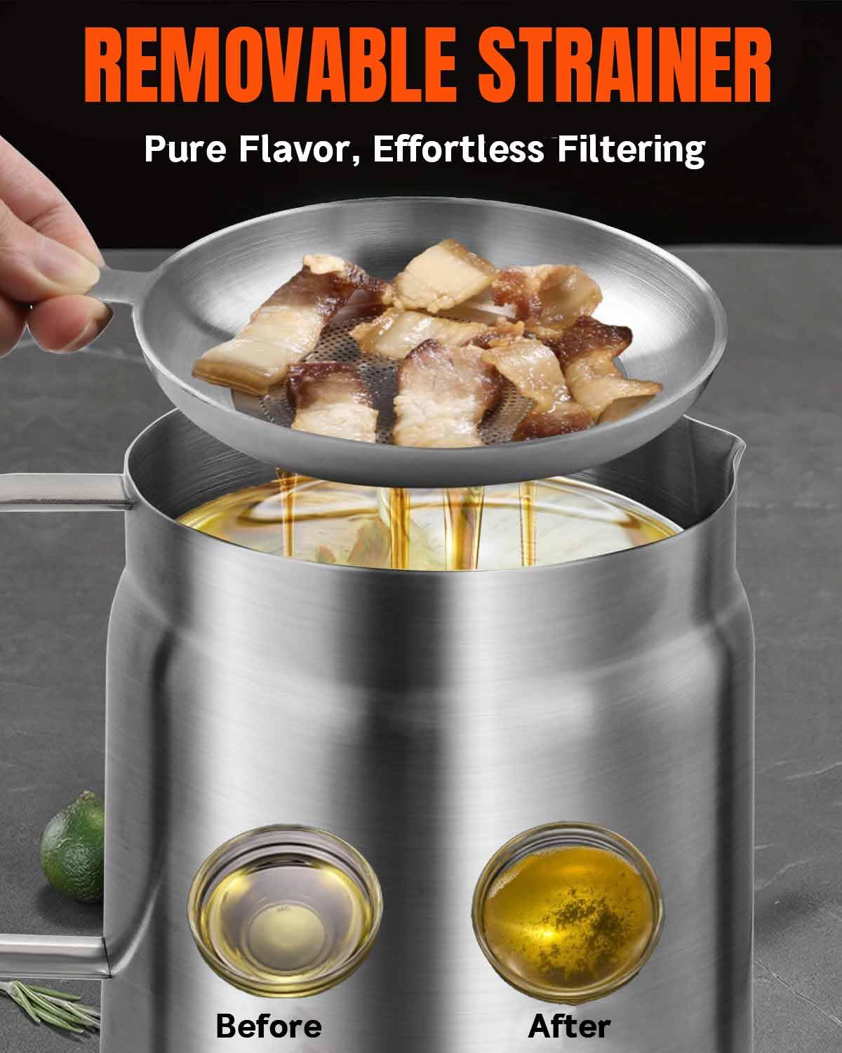 Olla de filtro de aceite de acero inoxidable 304, depósito de filtro de aceite multifuncional de 2 litros, recipiente resistente con colador y tapa, ideal para cocinar, freír y filtrar aceite,