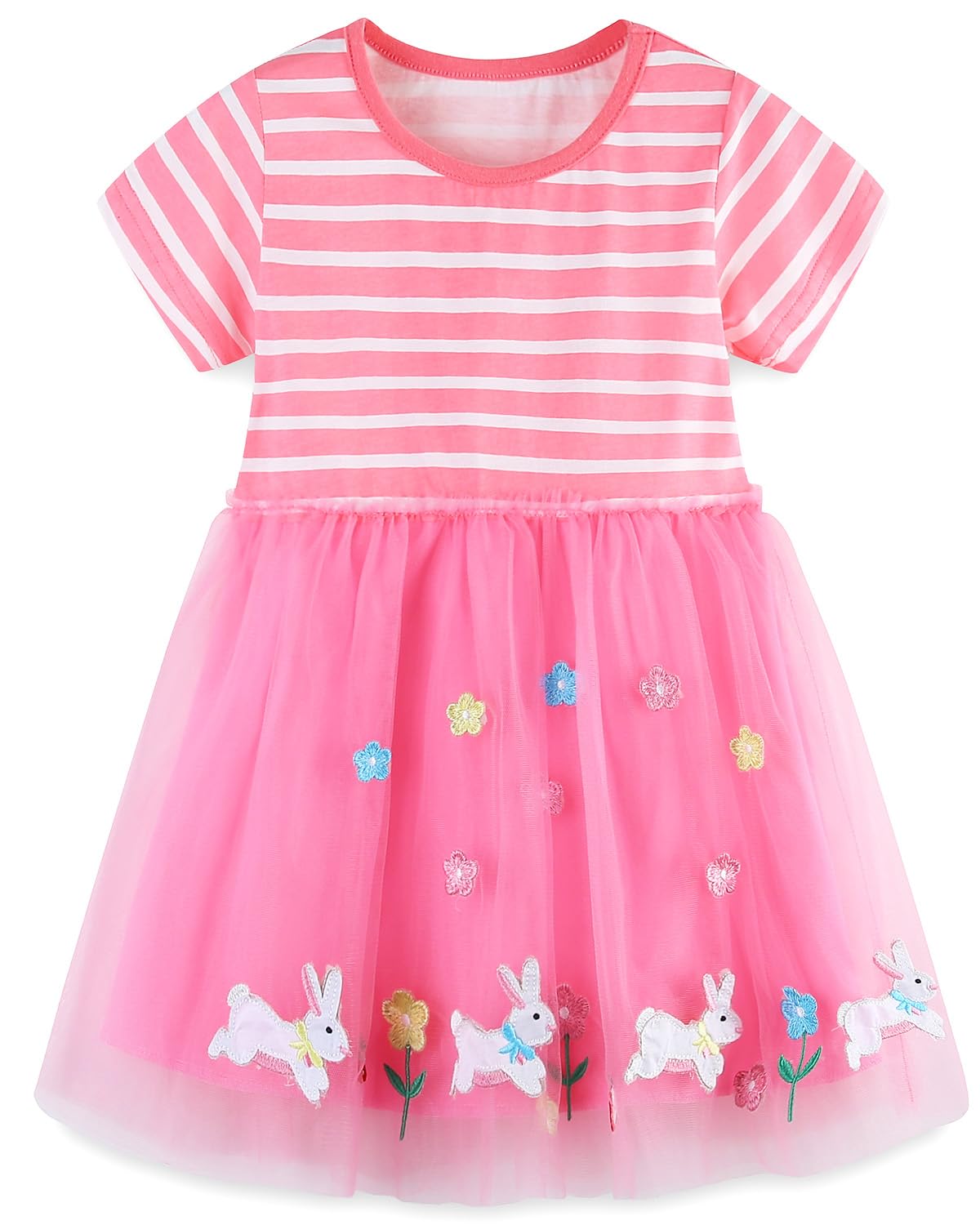 Bumeex Toddler Girls Summer Dress Clothes Cotton Casual Cartoon Print Short Sleeve Dresses Girls Sundress 1-7 Years