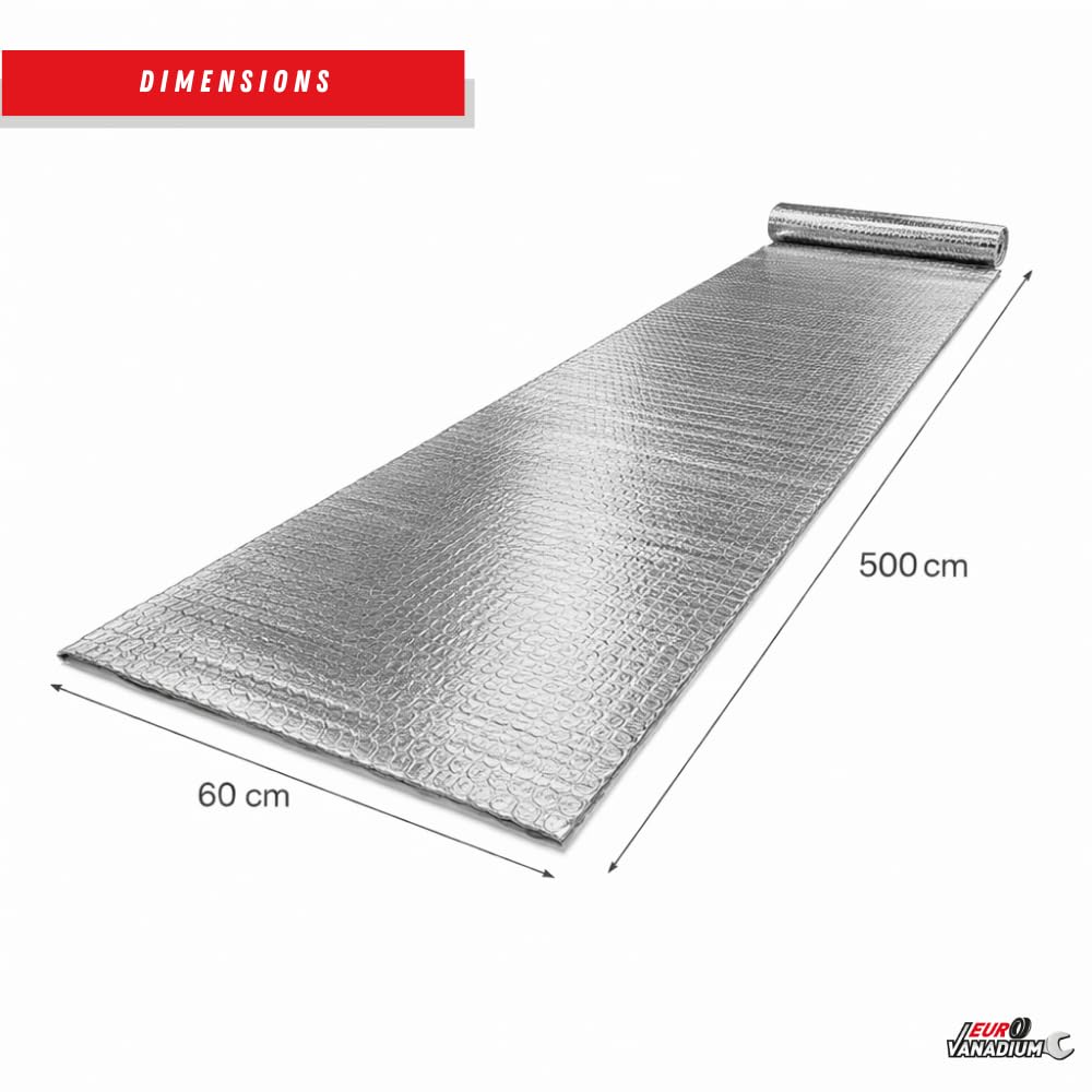 Aislante Térmico para Radiador Económico 5 m x 60 cm, Fabricado en Francia, Film Aluminizado de Burbujas de Doble Cara, 3 mm de Grosor, Aislamiento Calefacción Reflector