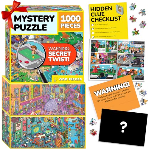 Image of Odd Pieces Jigsaw Puzzles 1000 Pieces with Storytelling Comics, for Women, White Elephant, Mystery Puzzle for Adults & Kids - 19.7'' x 27.6'' Frameable Magic Puzzle Art (Series 2)