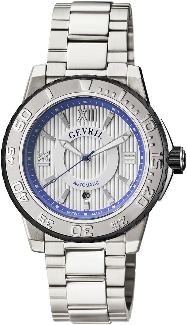 Gevril Seacloud Mens Swiss Automatic Silver Stainless Steel Bracelet Watch, (Model: 3114B)
