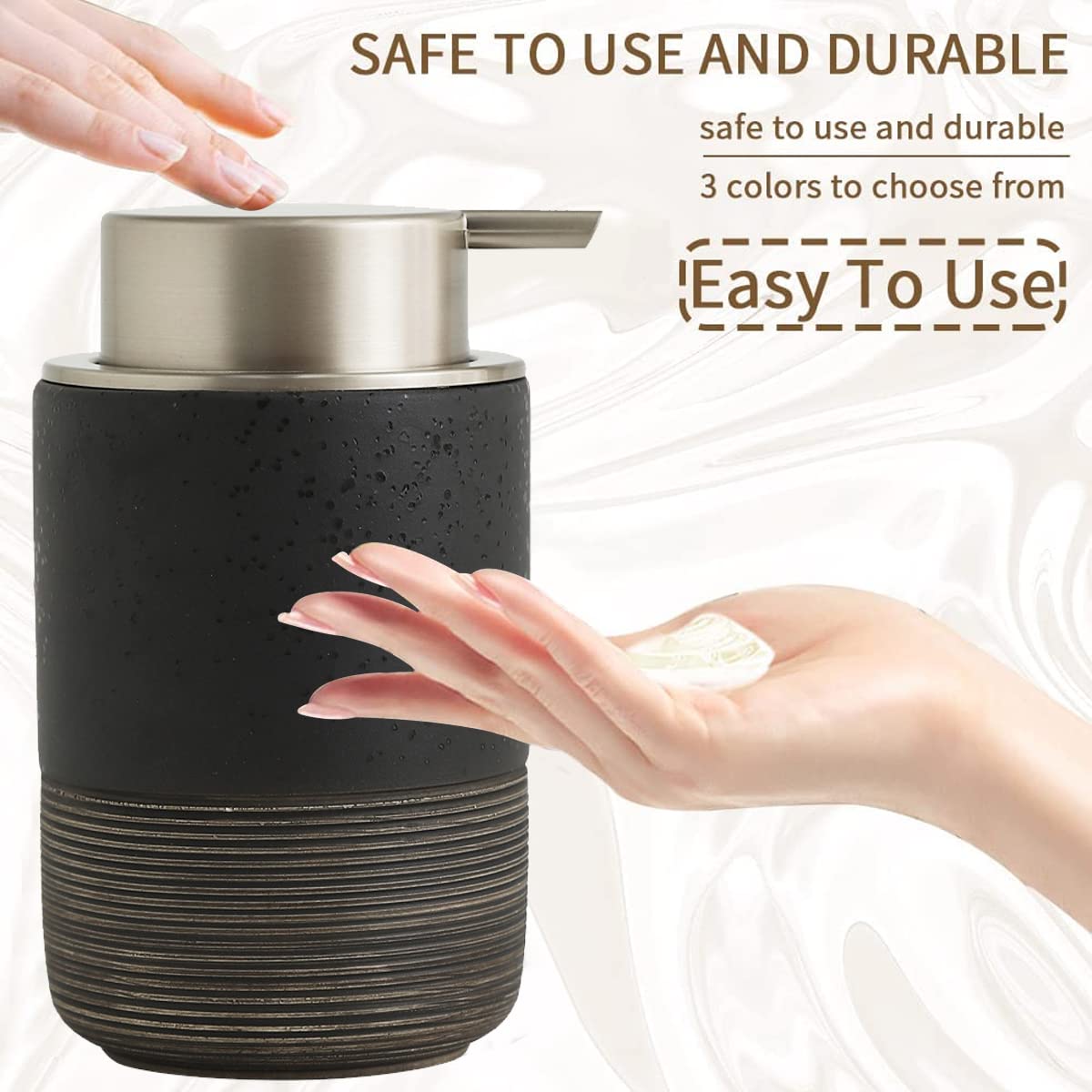 Ceramic Foam Hand Soap Dispenser, 12Oz Countertop Lotion Dispensers for Bathroom with Easy-to-Press Pump, Refillable Liquid Lotion Hand Soap Dispenser, Dish Soap Dispenser for Kitchen