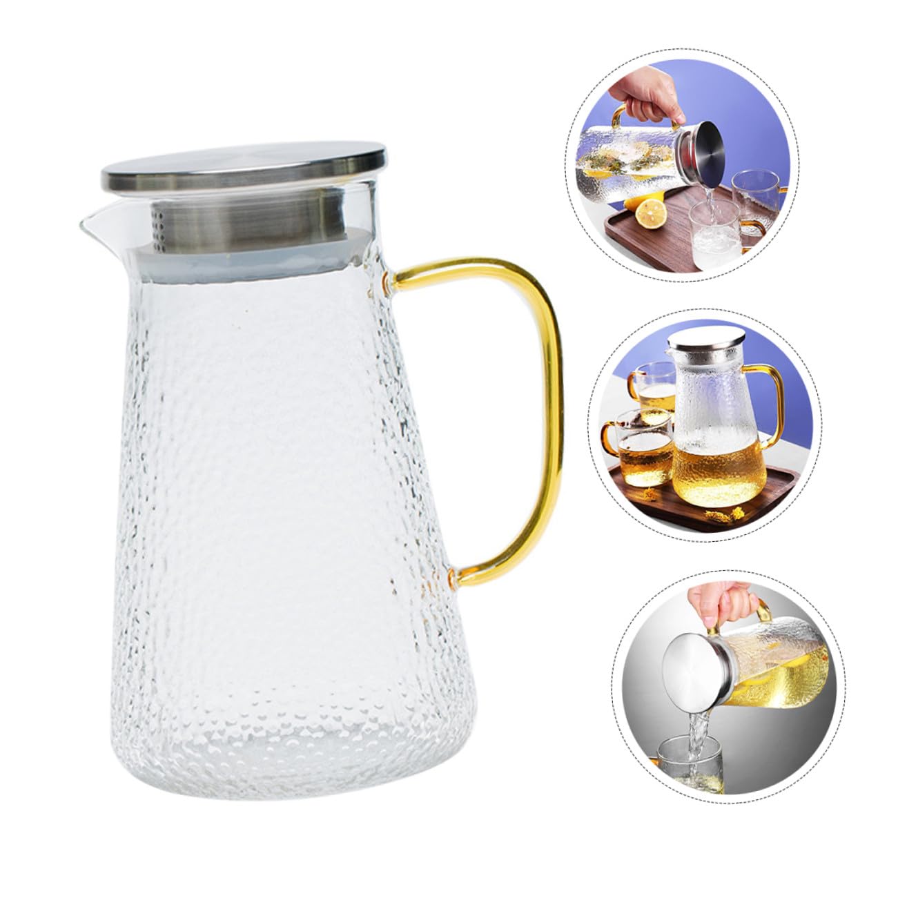 Botella de Agua Fría de Vidrio Jarra para Jugos de Jarra para Agua Tapa de Acero Inoxidable Hogar