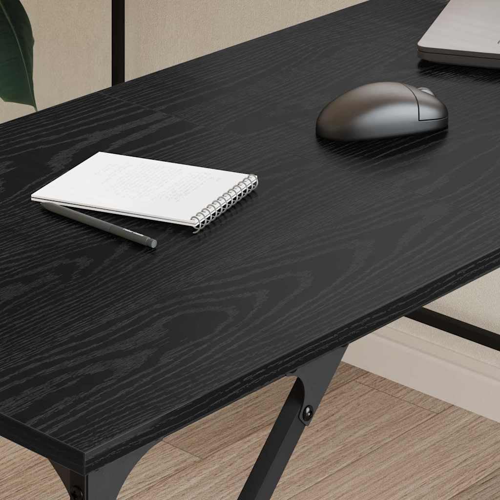Escritorio esquinero en forma de L de roble negro de 149 x 149 x 75 cm con amplia superficie de trabajo para oficina en casa y oficina, marco de acero resistente, diseño minimalista