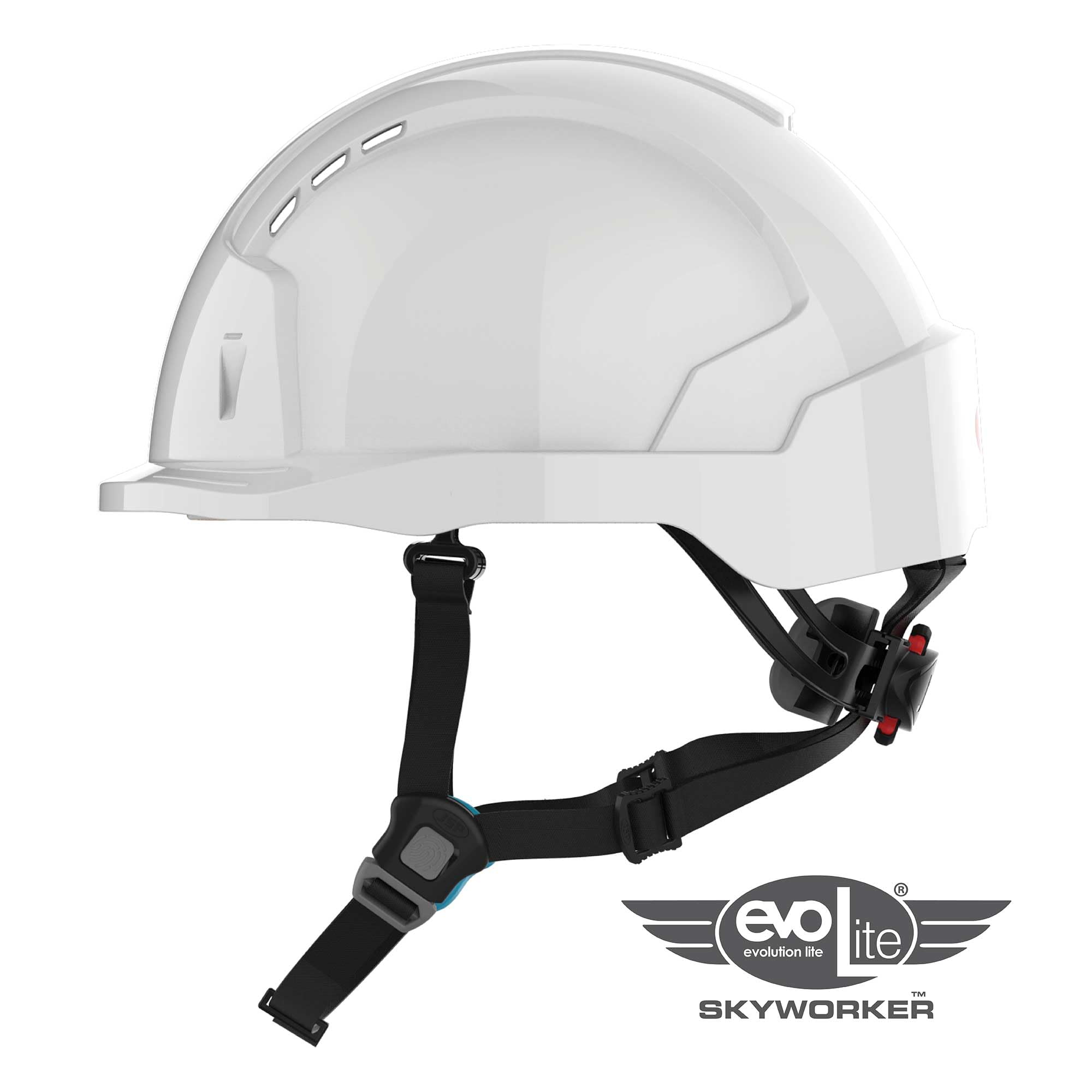JSP EVOlite Skyworker Casco Obra y Escalada, Ultraligero, Blanco | El casco más ligero de JSP para trabajos en altura. Barbuquejo 4 puntos y rueda. EN 397 & EN 12492.