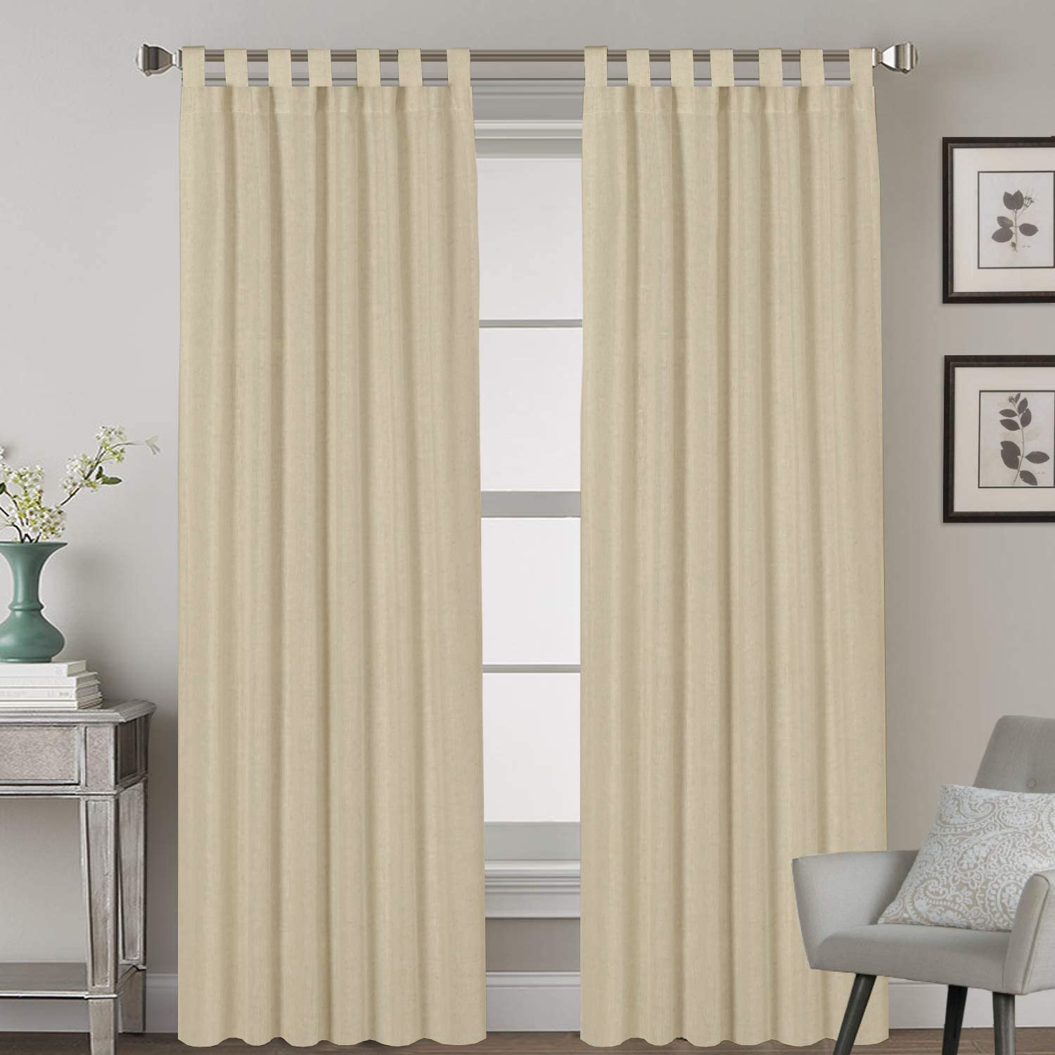 Tab Top Blackout Curtains Thermal Insulated Room Darkening Curtains for Bedroom/Livingroom Pack of 1 Panels, Tiebacks, Hooks(Beige, Custom)-image-41