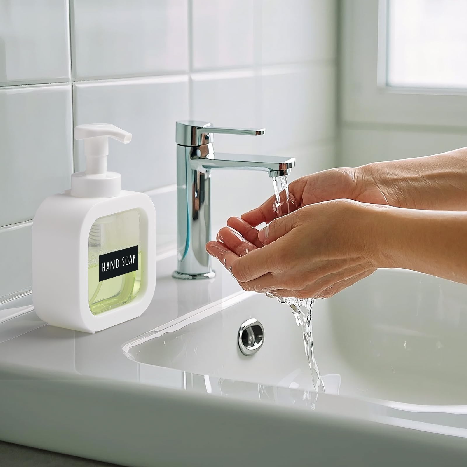 Dispenser Per Sapone Schiuma Segbeauty, 300 Ml, Colore Nero, Plastica Trasparente, Pompa Schiumogena, Con Etichetta, Per Bagno E Cucina, Design Quadrato