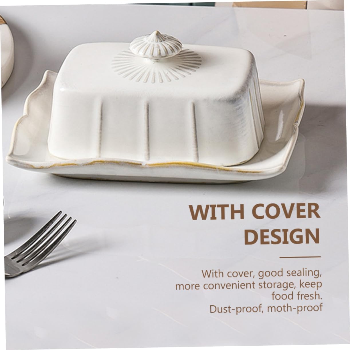 Healifty Ceramic Butter Box with Lid Food Grade Safe Dessert Plate and Cheese Serving Dish Easy Clean White Porcelain Tray for Home Shops and Dessert Stores