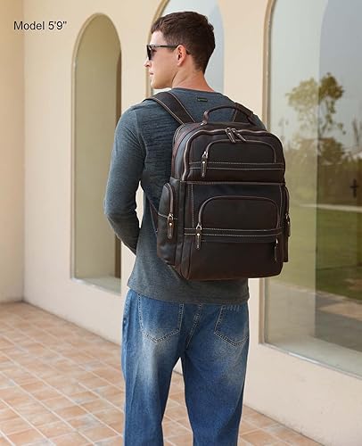 Miniatura 2 de Taertii Mochila vintage de cuero de grano completo para hombre mochila para laptop de 16 pulgadas mochila de viaje para senderismo mochila de 32 L
