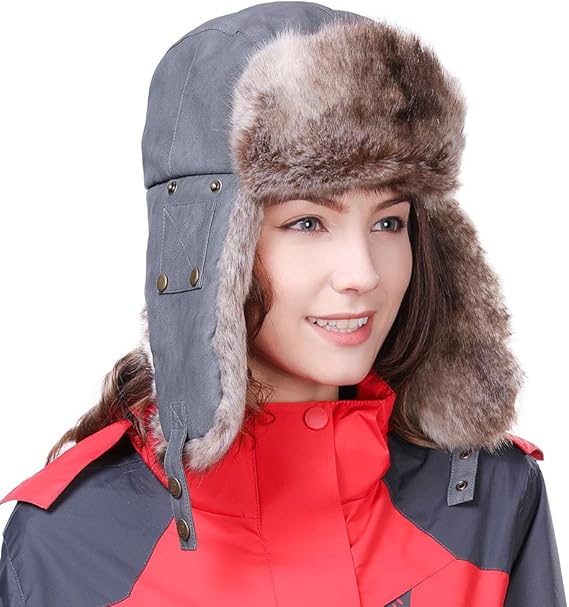 Amazon 飛行帽 パイロットキャップ フライトキャップ スキー 防寒 帽子 メンズ 耳あて付き ロシア帽子 キャップ 秋冬用 アウトドア 雪遊び 自転車 スノーボ 防水 レディース 大きいサイズ 55 56 57 58 59 60cm グレー キャップ 通販
