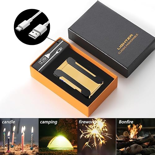 Miniatura 7 de Encendedor eléctrico recargable por USB, encendedor de plasma a prueba de viento, encendedor de doble arco, encendedor de metal frío con pantalla