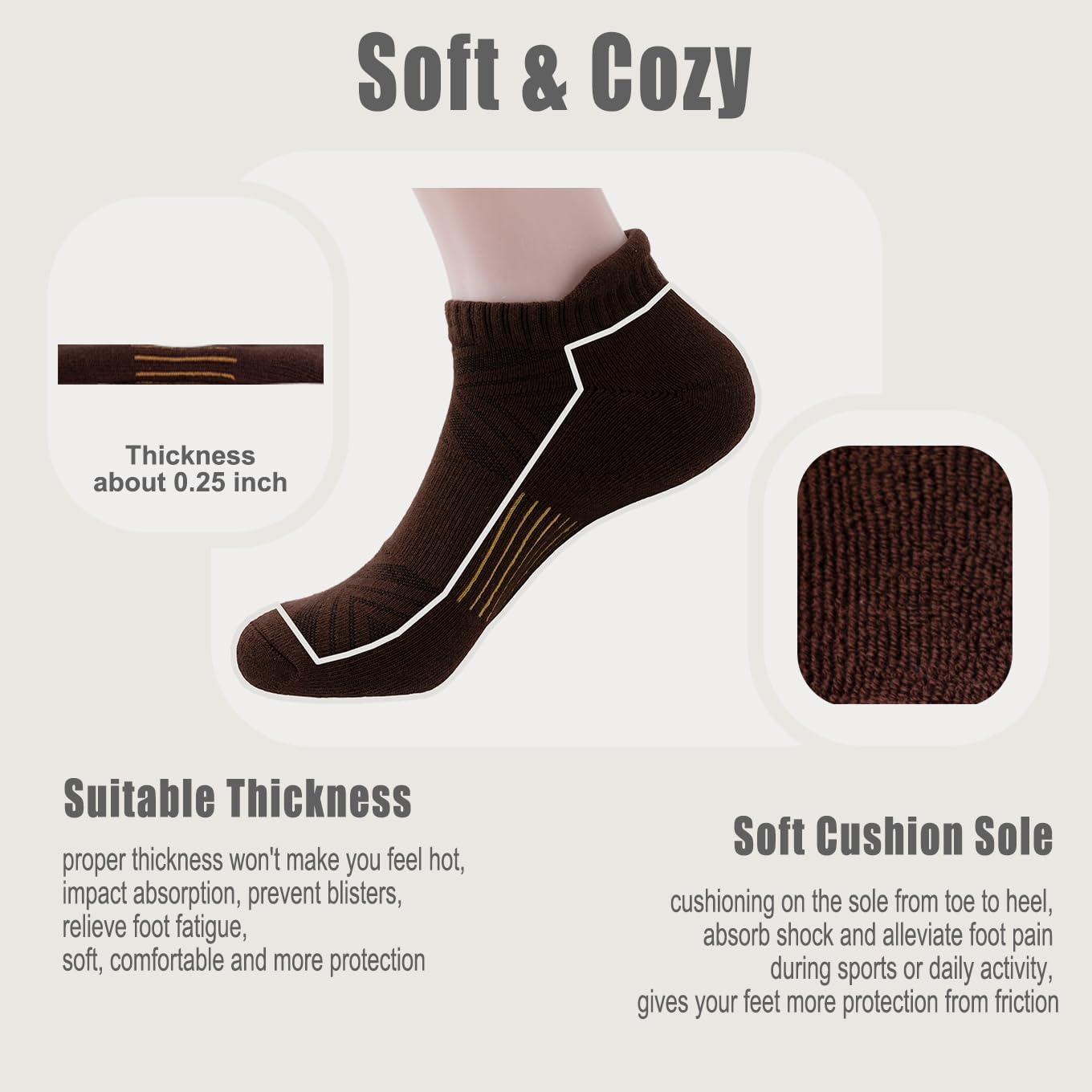 Mens Cushioned Cotton Athletic Low Cut Ankle Socks (3/5 Pairs) w/Heel Tab & Arch-Compression