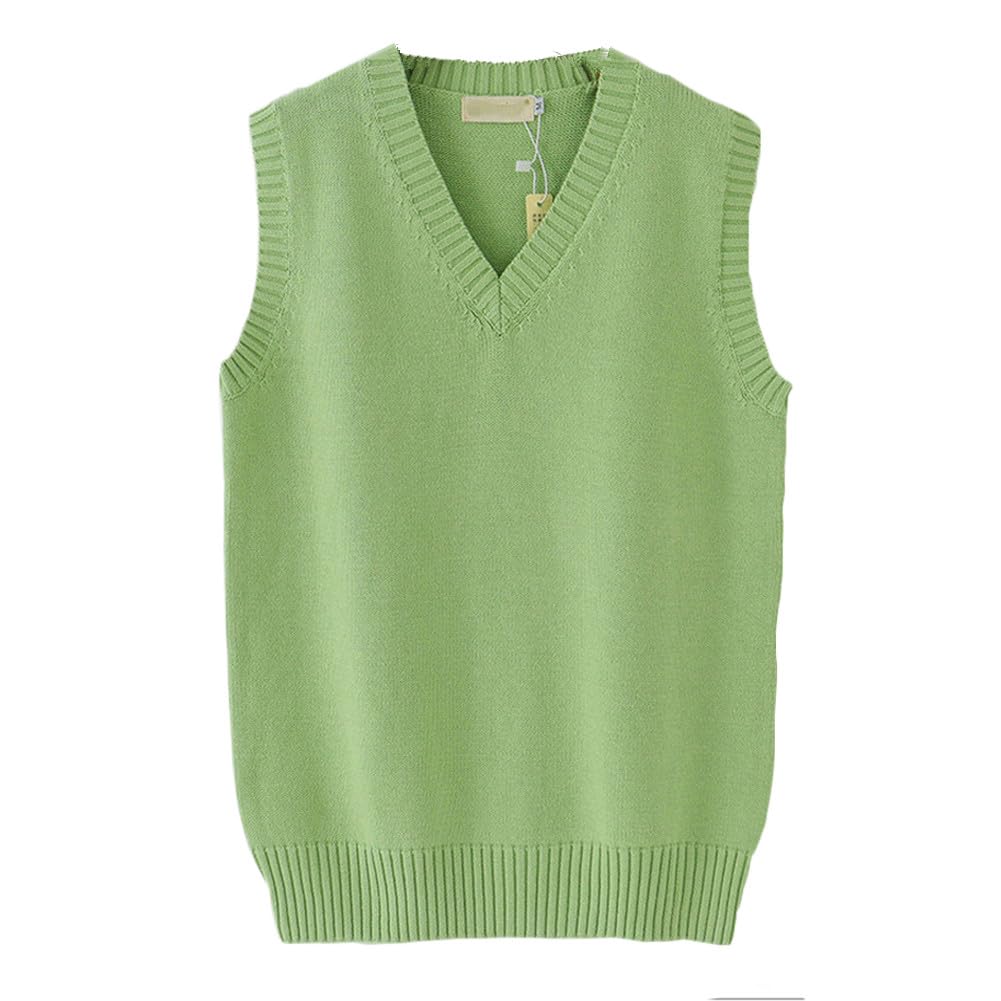 Men Women Knitted Cotton V-Neck Vest JK Uniform Pullover Sleeveless Sweater School Cardigan