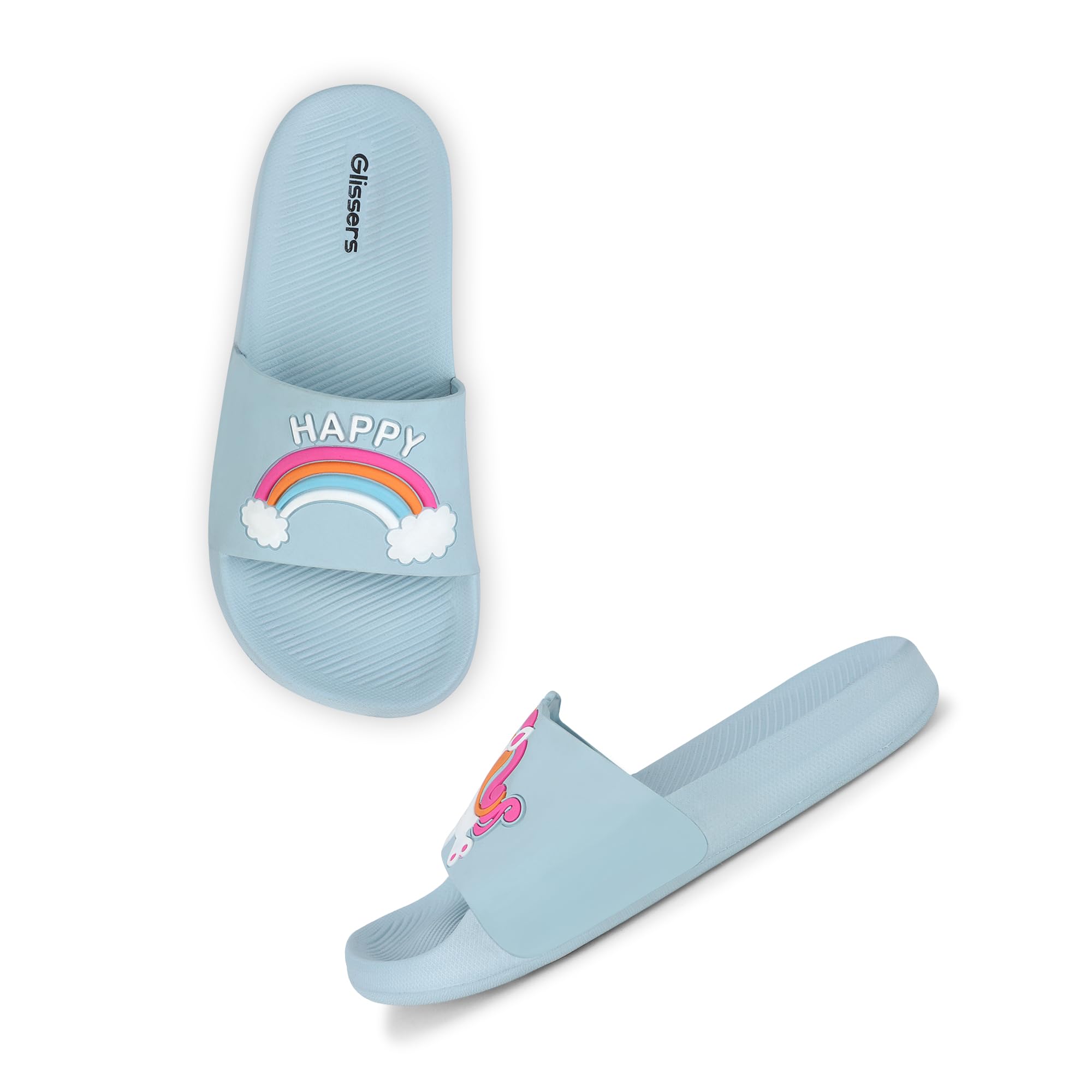 GLISSERS Pastel Blue Rainbow with Unicorn Detail Open-Toe Comfortable Kids Flip-Flops Slippers Stylish Slides and Soft Chappals Girls Footwear (B0D4VV8YG8) Amazon Price History, Amazon Price Tracker