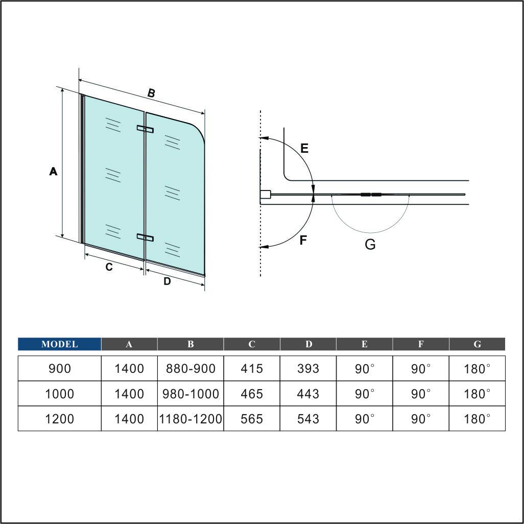 Mampara de Bañera Plegable con Bisagra Cristal Antical 6mm 110x140cm