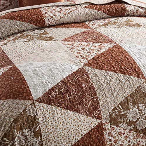 Honeilife Quilt Set King Size - 3 Piece Microfiber Quilts Reversible Bedspreads Patchwork Coverlets Floral Bedding Set All Season Quilts With Triangle And Floral Print Pattern #TOP2