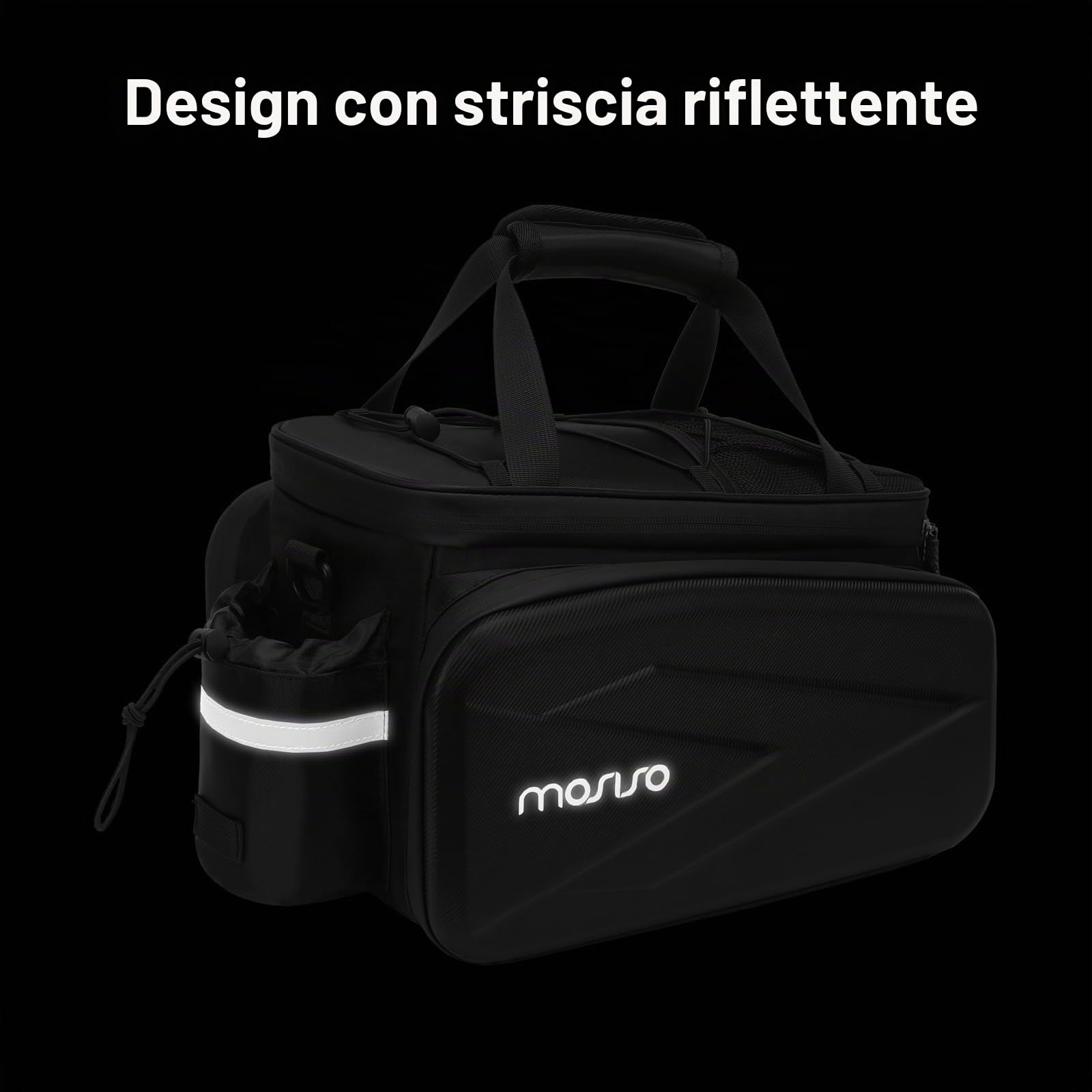 MOSISO Borsa Portapacchi Bici, Borsa Termica per Sedile Posteriore, 2 | Tasche Laterali in Eva con Borse Laterali Pieghevoli, 8 Litri, Borse Portaoggetti per Sedile Posteriore con Tracolla, Nero