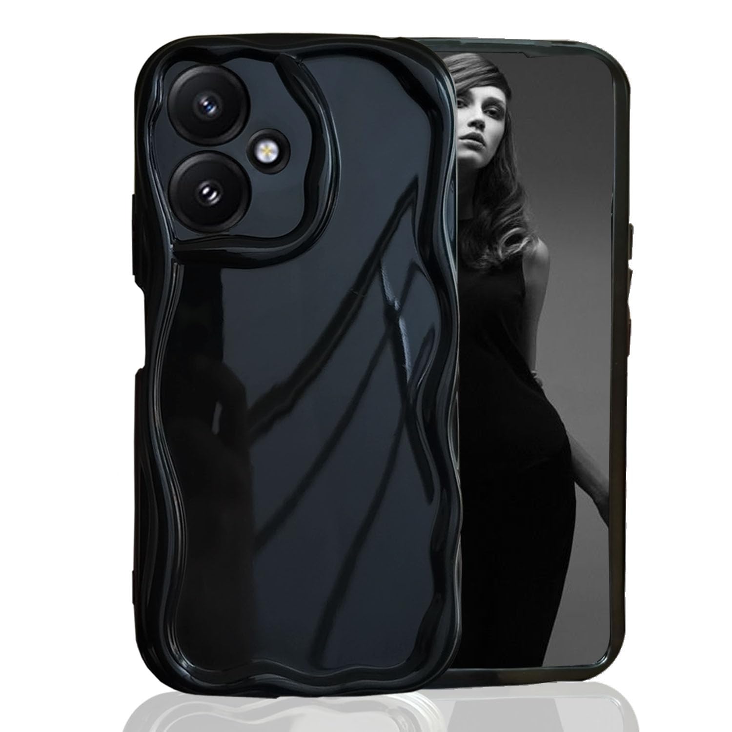 KC Back Cover for Redmi 12 5G & Poco M6 Pro 5G - 3D New Curly Wave Frame Shape Shockproof Bumper Soft Silicone Case with Camera Protection (Black) (B0D39YMV7V) Amazon Price History, Amazon Price Tracker
