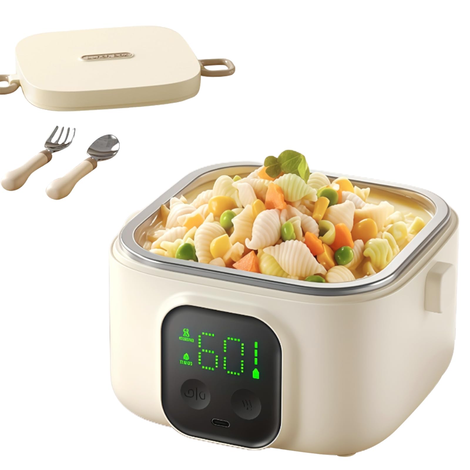 Lunch Box Elettrico Senza Fili da 14000 mAh - Scaldavivande Autoriscaldante da 800 ml con Timer Intelligente, Ricarica Type-C per Ufficio, Scuola e Viaggi 800ml